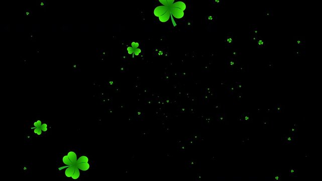 Shamrock clover leaves infinite loop animation in black background. St. Patrick's day background for greeting cards and banners or promotions