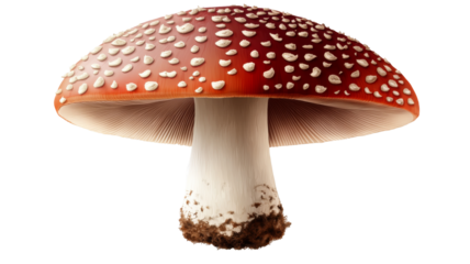 Vibrant red mushroom with transparency background png nature botanical art isolated artistic concept