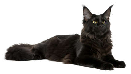 Black Smoke Maine Coon on Transparent Background. PNG. Generative Ai.