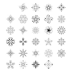 Set Black Colleciton Line Snowflake Doodle Winter Decoration Elements Vector Design Style