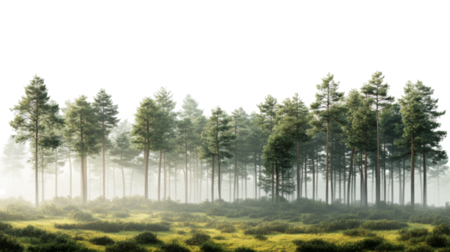 Serene forest landscape in misty morning light transparency background png for nature lovers