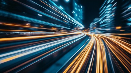 Fototapeta premium Night City Lights: A Symphony of Speed and Urban Energy