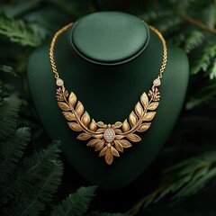 Golden Necklace with Exquisite Detailing Displayed Against Greenery generative ai
