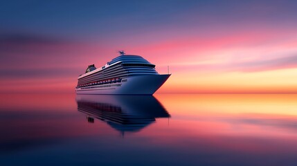 Cruise ship at sunset, calm ocean, travel vacation