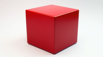 Solid Red Cube 3D Geometric Shape Product Isolated on White Background