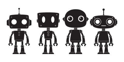 Robot silhouette vector on white background