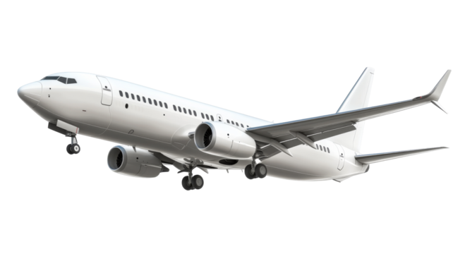 Commercial airplane in flight with transparency background png format clear skies high angle viewpoint