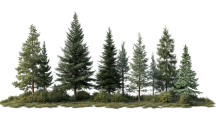 Lush evergreen trees in natural setting transparency background png for graphic designs