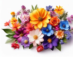 Obraz premium Ramo de flores coloridas de distintos tipos y hojas verdes