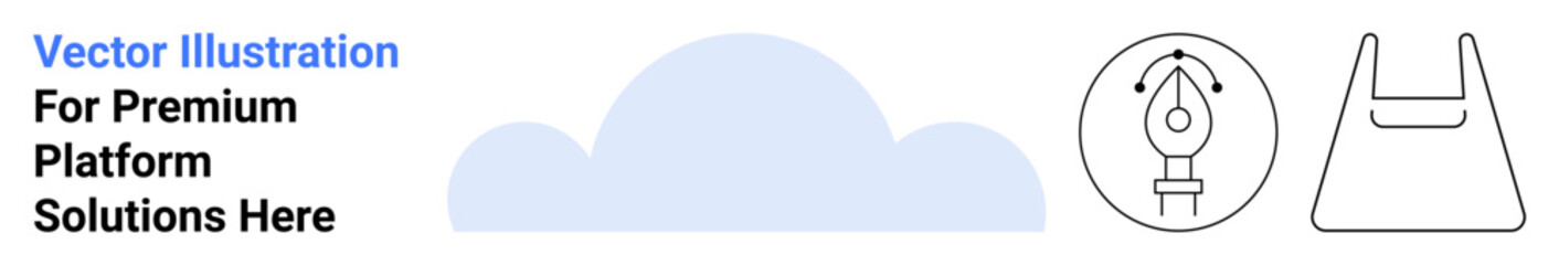 Cloud shape with icons of a creative pen tool and a shopping bag outline. Ideal for technology, design, e-commerce, creative services, cloud solutions, brand identity, and flat landing page banner