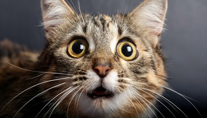 何かに反応し、目を見開いて驚きを表現する猫の一瞬の表情