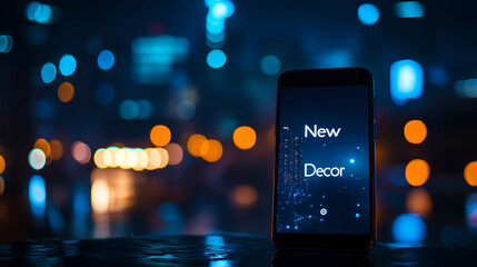 Smartphone Displaying "New Decor" at Night