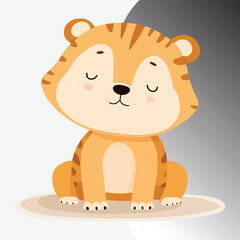 Ute cartoon fox, smiling face, closed eyes, big ears, orange fur, stylized texture, simple background, minimalist design, children's illustration,