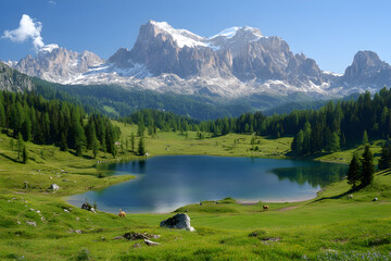 Alpine Lake  Mountain Scenery  Summer Landscape