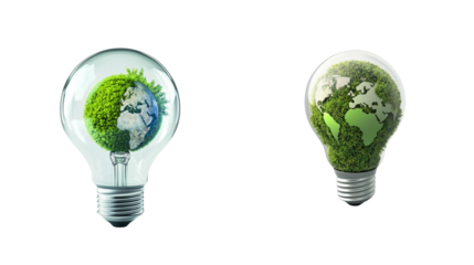 Light bulb with green globe inside, isolated on white background.
