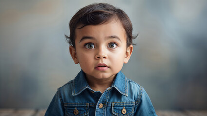 Curious Toddler Boy in a Denim Outfit Exploring the World with Innocent Wonder