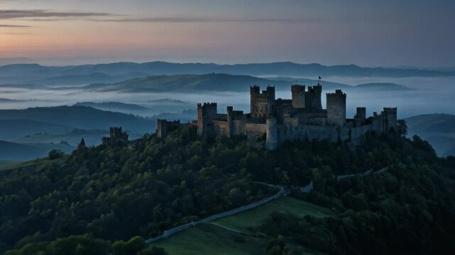 Aerial View of the Magnificent Castle of Bardi at Dawn in Italy, Emilia Romagna