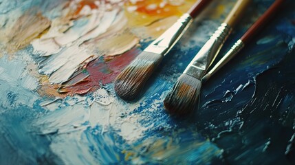 Obraz premium Artist painting palette with art brushes. Craft hobby