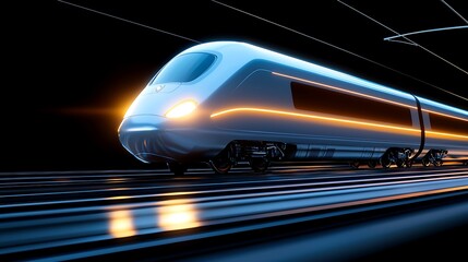 Fototapeta premium Futuristic high-speed train entering tunnel; night travel, transportation