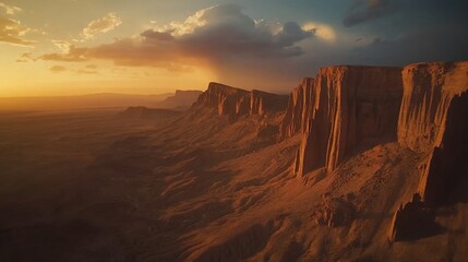 Naklejka premium Majestic Sunset over Arabian Desert Cliffs: A Breathtaking Panorama
