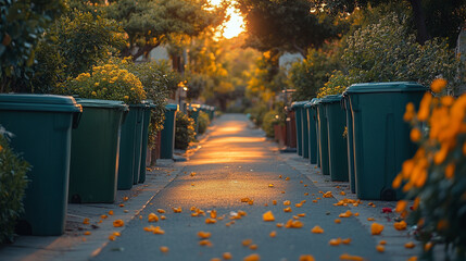 A neatly organized recycling station with color-coded bins symbolizes sustainability and responsible waste management Promotes eco-conscious habits and the importance of reducing reusing and recycling