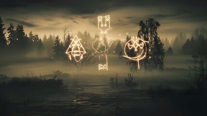 "Haunting Mist of Forgotten Spirits with Eerie Ghostly Fog, Paranormal Shadows, Ancient Runes, Eldritch Horror, Cursed Whispers, and Dark Supernatural Forces."
