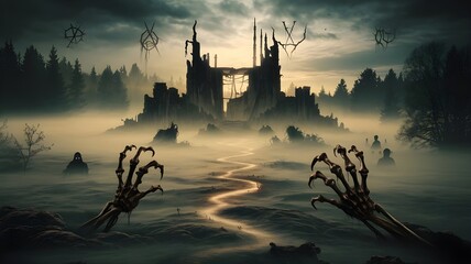 "Haunting Mist of Forgotten Spirits with Eerie Ghostly Fog, Paranormal Shadows, Ancient Runes, Eldritch Horror, Cursed Whispers, and Dark Supernatural Forces."