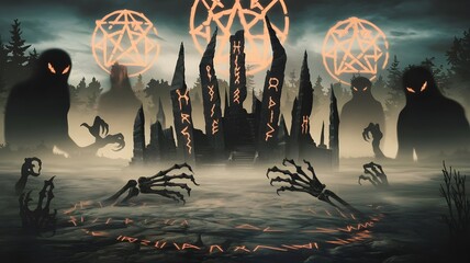 "Haunting Mist of Forgotten Spirits with Eerie Ghostly Fog, Paranormal Shadows, Ancient Runes, Eldritch Horror, Cursed Whispers, and Dark Supernatural Forces."