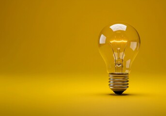 This image features a clear light bulb with a glowing filament, set against a vibrant yellow backdrop, representing inspiration