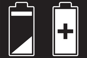 Black and white battery icon with two bars. Vector illustration.