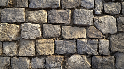 Fototapeta premium High-resolution cobblestone wall texture with a rough, uneven surface and subtle variations in tone. The seamless tiling makes it suitable for backgrounds, gaming assets, and architectural renderings.