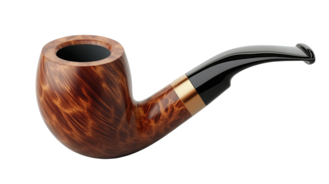Classic wooden smoking pipe on transparency background png image for art and design use