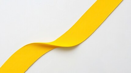 Minimalist Abstract Yellow Curving Paper Element on Clean White Background