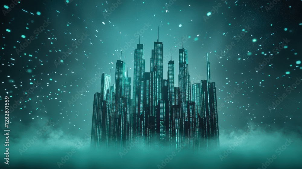 Poster a futuristic cityscape with interconnected devices and holographic data streams, symbolizing the fut