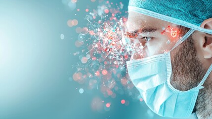 A team of surgeons performing a complex operation in a modern operating room, equipped with advanced medical technology, skilled professionals, and a sterile environment.