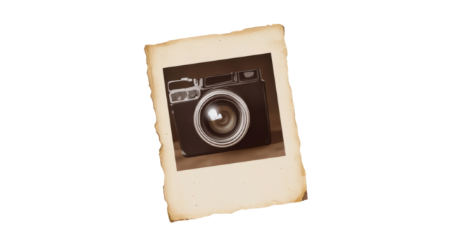 Vintage camera photograph retro aesthetic transparent background png format artistic display indoor setting