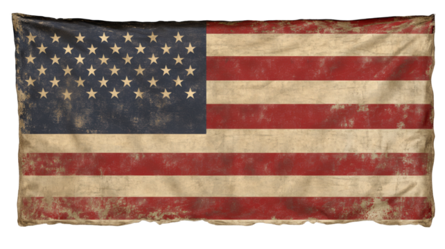 Vintage american flag textured png with transparency background for graphic design projects