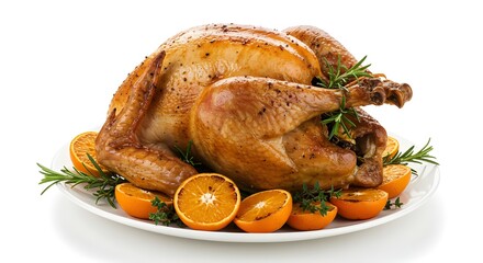 pollo asado sobre fondo blanco aislado vista superior
