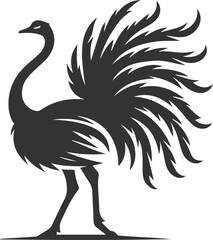 Ostrich flaring its tail feathers slightly animal vector silhouette