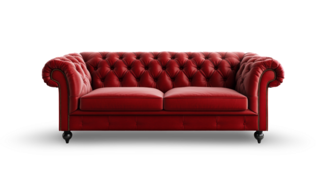Elegant red couch with transparency background png format modern living space stylish design minimalist view