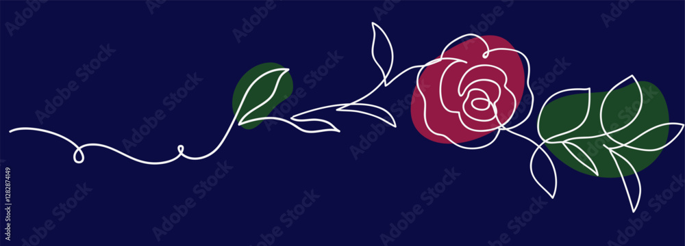 Aufkleber abstract decorative horizontal border element with red rose and leaf. beautiful blossoming hand draw