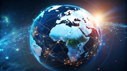 Fototapeta premium Global connectivity with network lines and nodes symbolizing global communication and technology