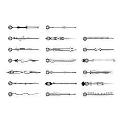 Big Set Black Simple Line Collection Doodle Border Elements Vector Design Style Sketch Isolated Illustration For Banner