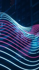 Futuristic neon light streaks in electric blue, pink, and purple, captured with long exposure for a cyberpunk aesthetic, perfect for backgrounds and digital art.