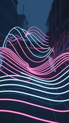 Futuristic neon light streaks in electric blue, pink, and purple, captured with long exposure for a cyberpunk aesthetic, perfect for backgrounds and digital art.