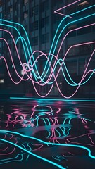 Futuristic neon light streaks in electric blue, pink, and purple, captured with long exposure for a cyberpunk aesthetic, perfect for backgrounds and digital art.