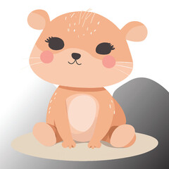 Ute cartoon fox, smiling face, closed eyes, big ears, orange fur, stylized texture, simple background, minimalist design