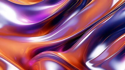 Fototapeta premium Abstract Metallic Fluid, Purple and Orange Swirls