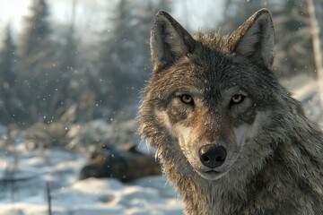 Obraz premium Close-up of a wild wolf standing in a forest