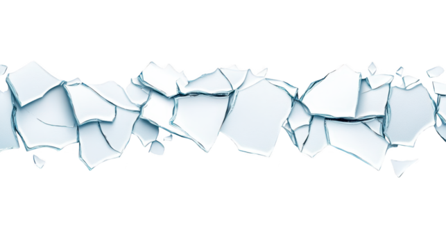 Shattered glass wall against a black background, visual representation of brokenness, fragility and destruction